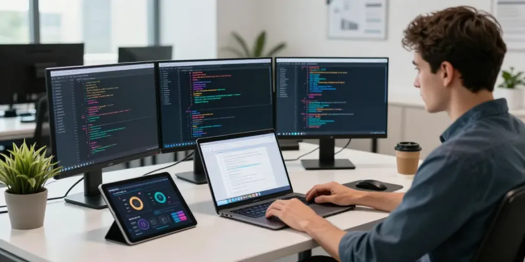 Developer utilizing instant indexing tools in a modern tech workspace.