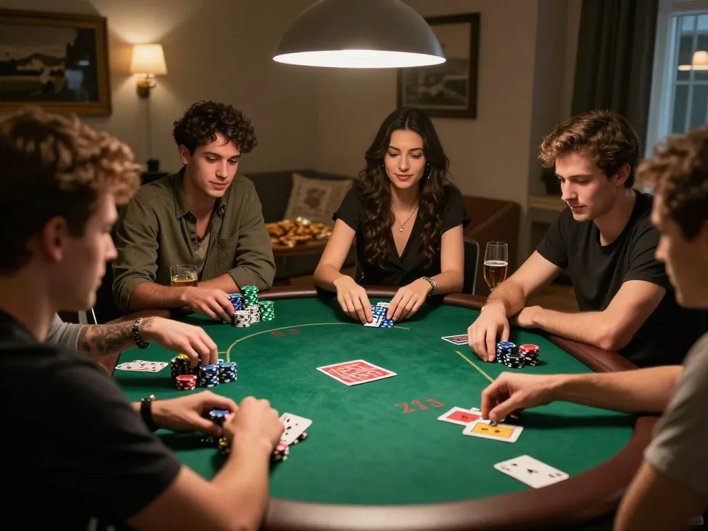 Engaged players enjoying a poker game at home using BET 168 for an authentic gambling experience.