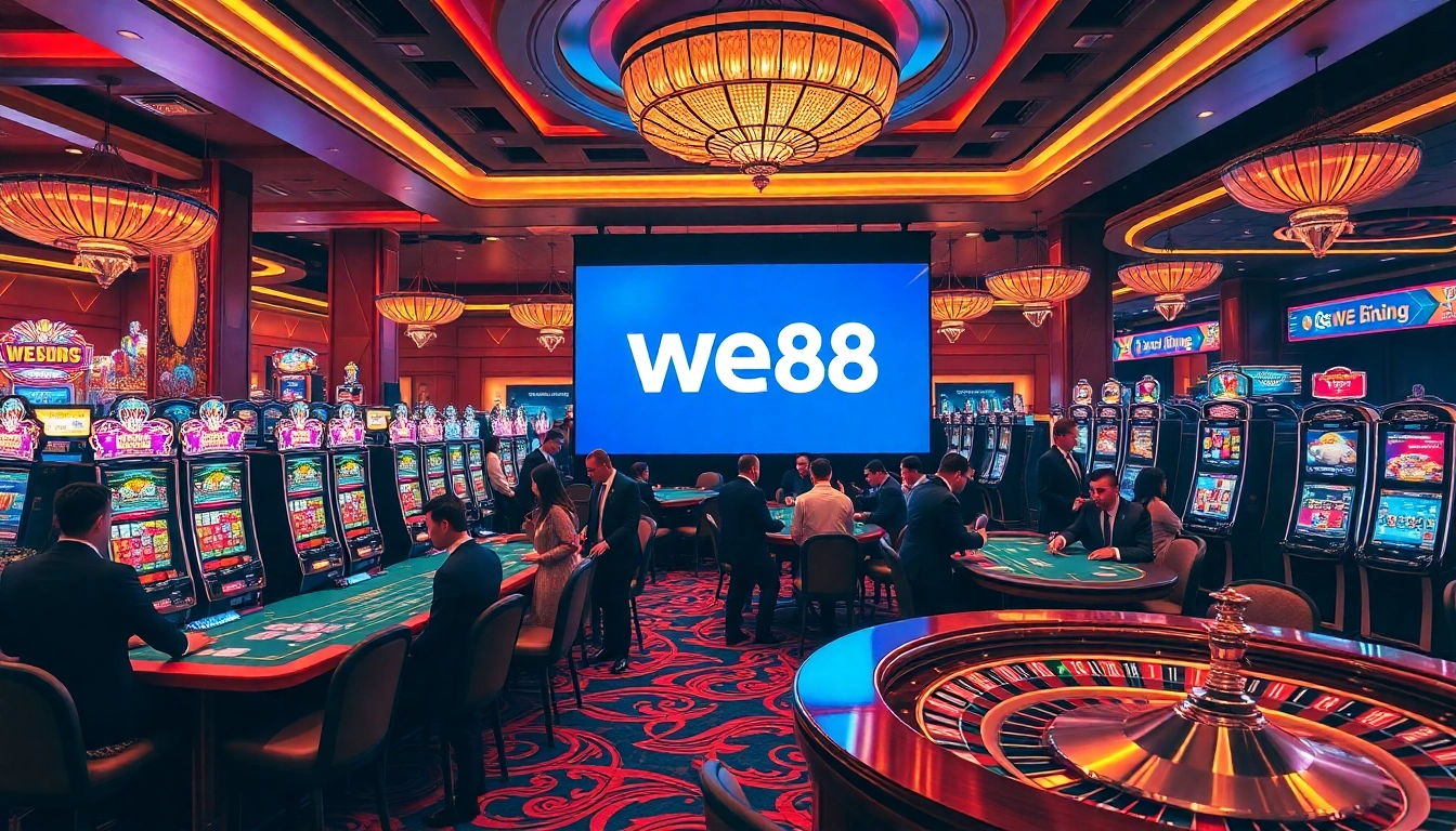 Experience the excitement of WE88's casino with vibrant slot machines and thrilling gaming tables.