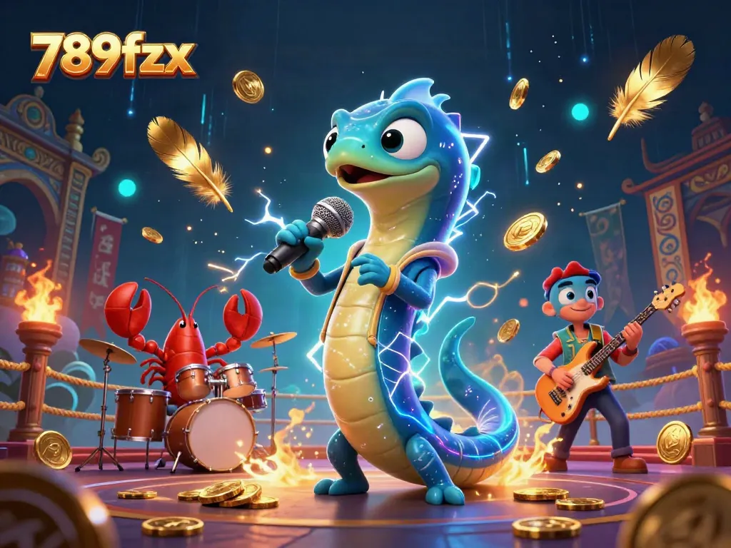 Experience the electrifying performance at 789fzx's underwater casino, featuring a DJ electric eel and band.