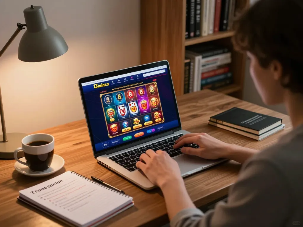 Engaged player strategizing on 13winco online gambling platform from a cozy home office setup.