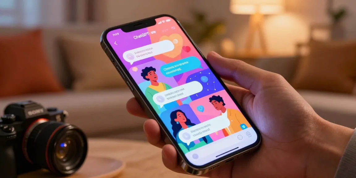 Engaging interaction on a smartphone with the AI chat interface, highlighting the allure of sex chat ai in a cozy home environment.