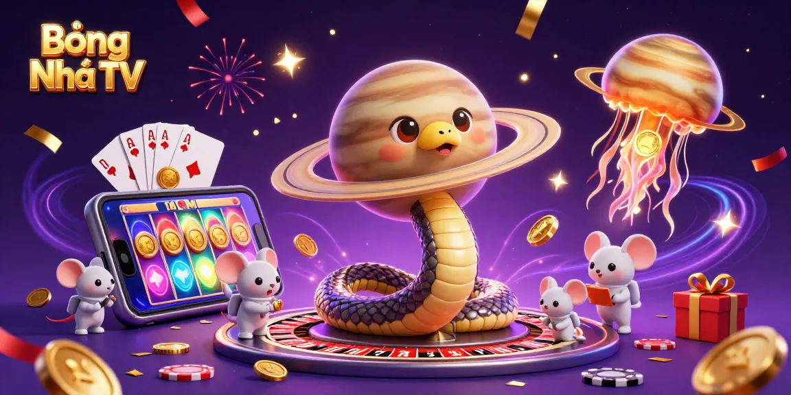 Experience Bóng Nhựa TV with vibrant betting scenes and colorful casino elements in a cosmic setting.