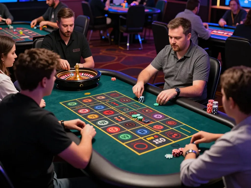 Engaging players at SKY88 game table placing bets during an intense live roulette session.