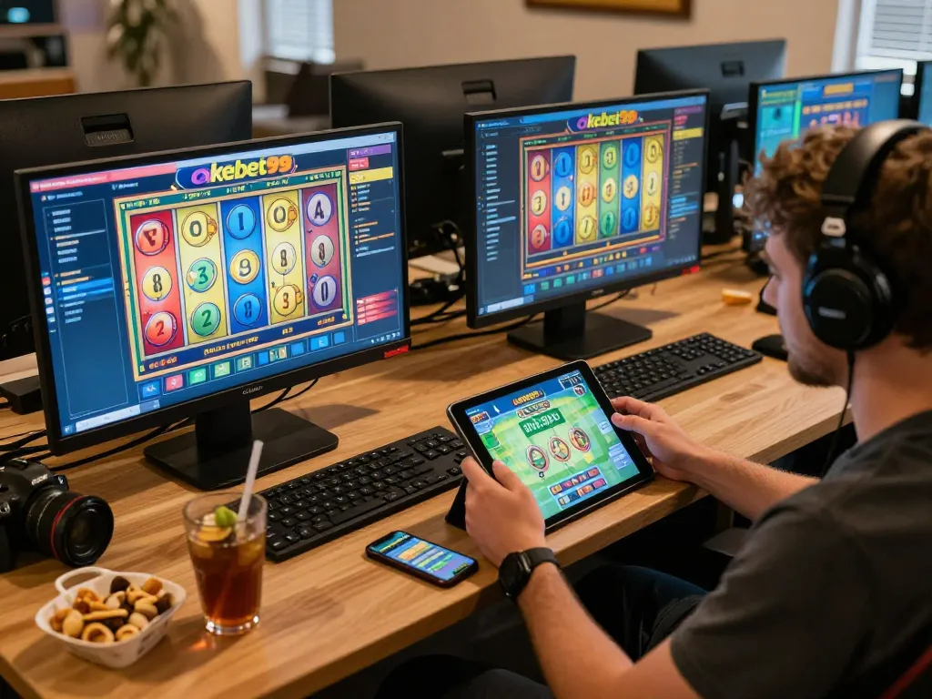 Rasakan pengalaman permainan slot okebet99 yang mendebarkan di rumah dengan pemain yang fokus dan beberapa layar