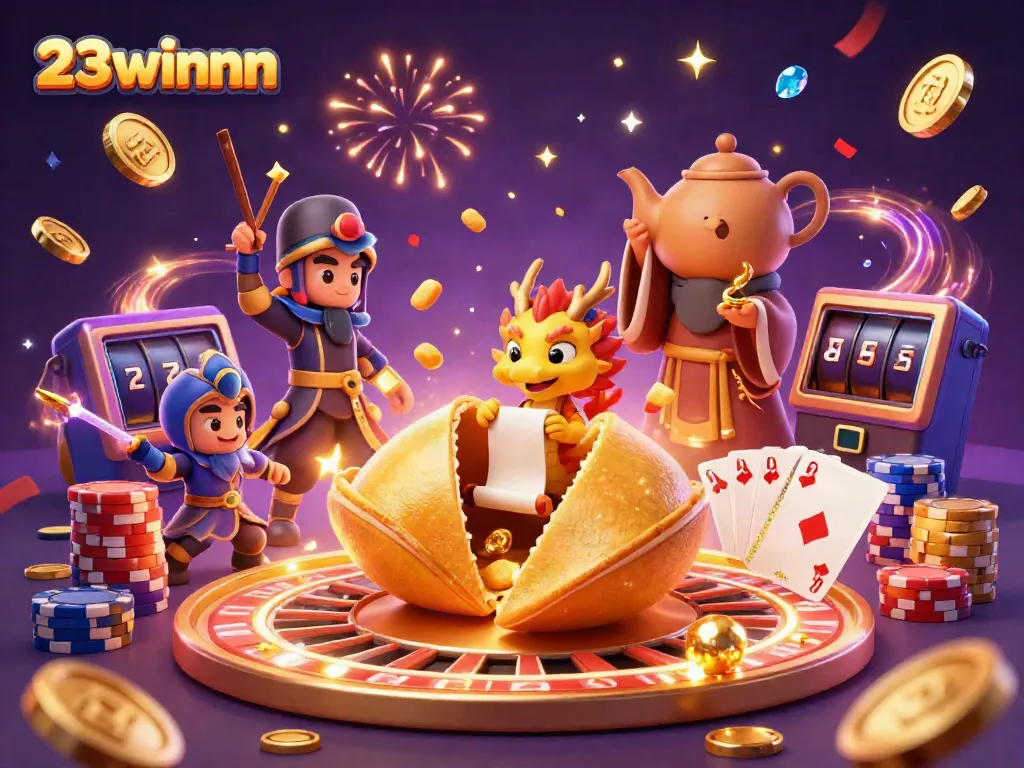 Experience the excitement of 23winnn with dynamic casino elements in a vibrant 3D scene.