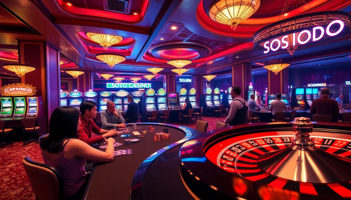 SODO CASINO players celebrating winnings at an exciting table filled with colorful chips and dynamic gameplay.