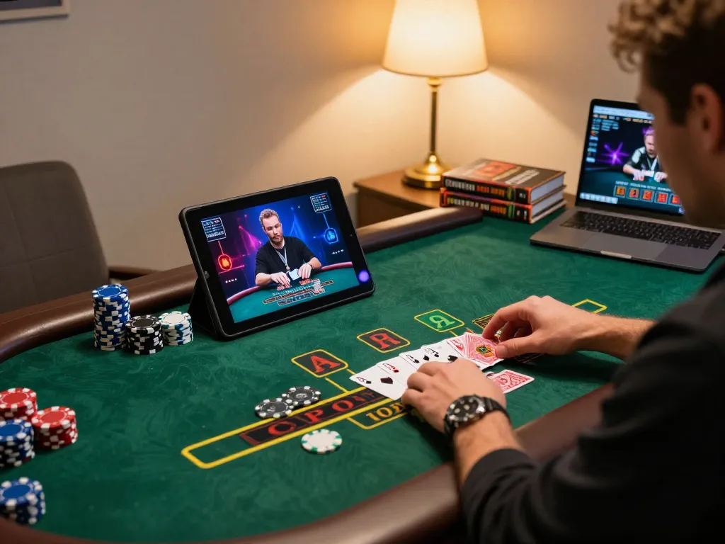 Player enjoying live dealer blackjack on tablet while exploring nk88 for strategic betting.