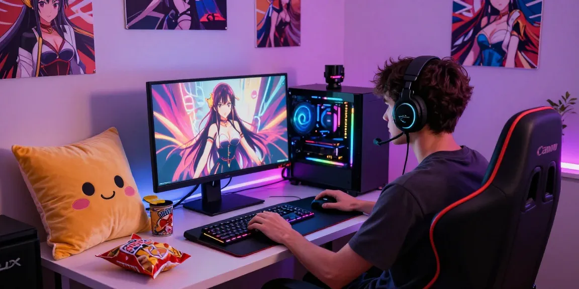 Engaging scene of a player enjoying free ecchi games on a vibrant gaming setup.