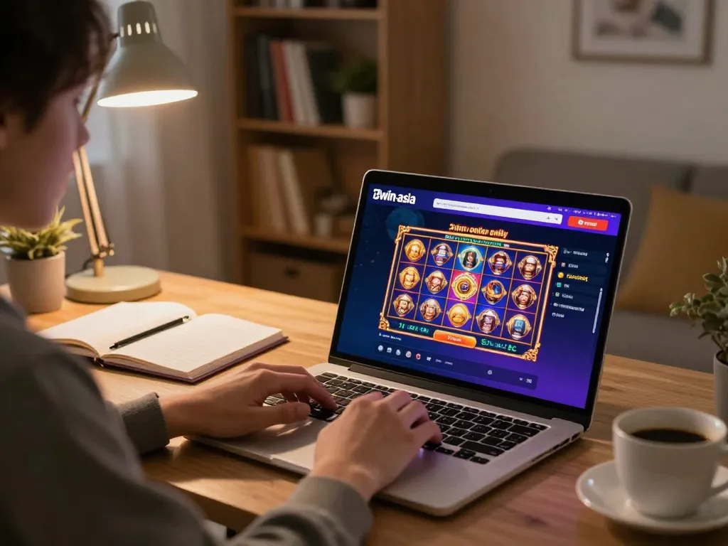 Engaging in online gambling at 13win-asia with vibrant slot games on the screen