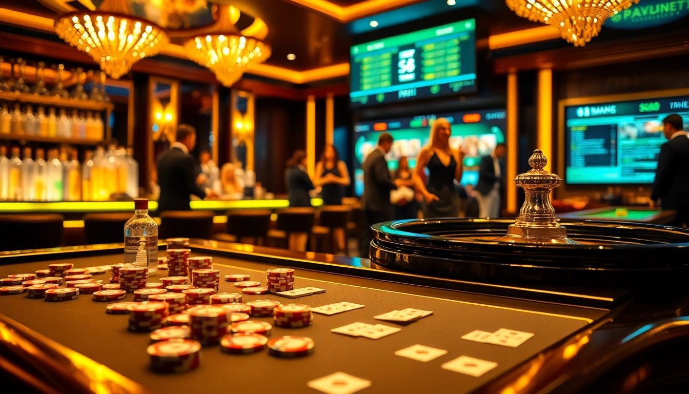 S8 nhà cái offers an exciting gaming experience with vibrant casino elements, including tables and roulette wheels.