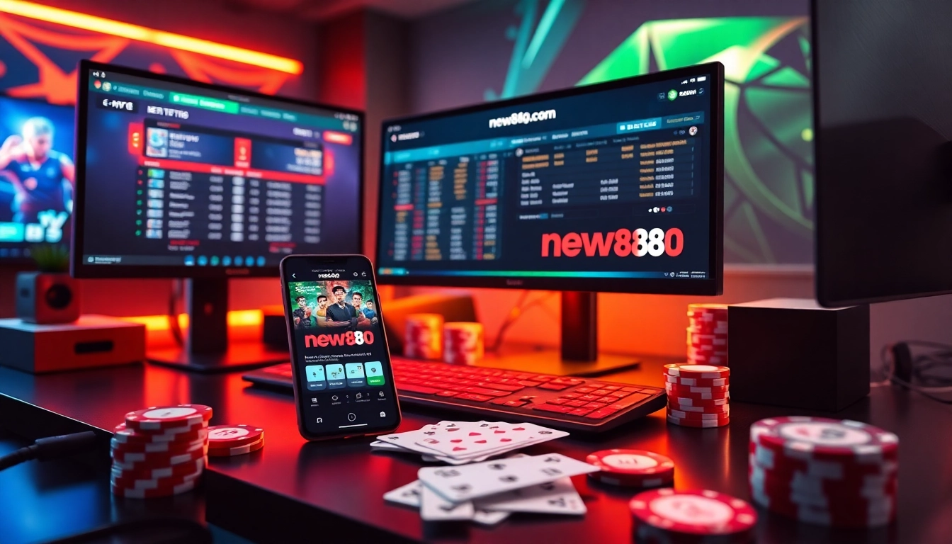 Experience the excitement of online gambling with new88go.com showcasing a vibrant gaming setup.