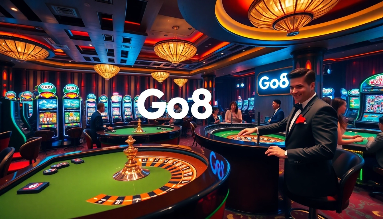 Go8 players enjoying an exciting table game experience in a vibrant casino atmosphere.