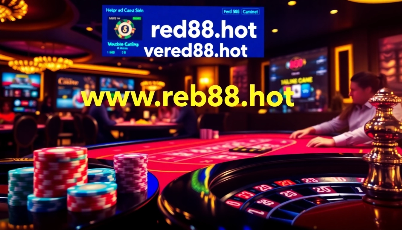 Engage with excitement at https://red88.hot/ while playing Baccarat with colorful poker chips and a roulette wheel.