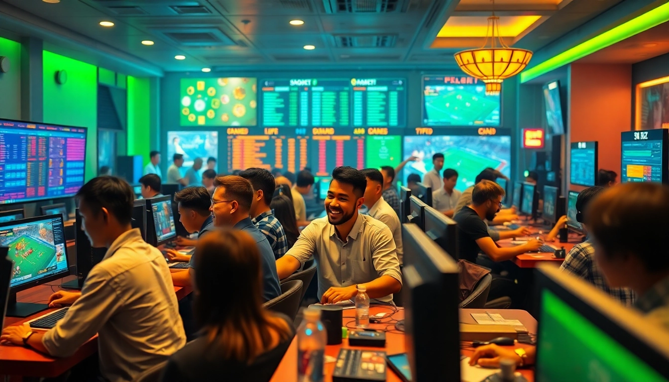 Exciting online gambling scene at sbobet.dance showcasing diverse players betting on sports and casino games.