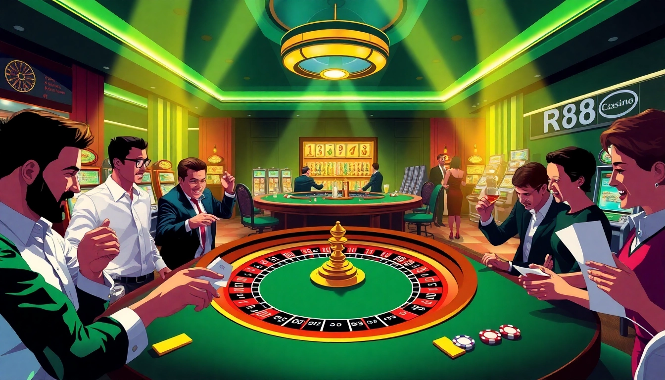 Experience the excitement at RR88 Casino with players enjoying roulette and slot machines.