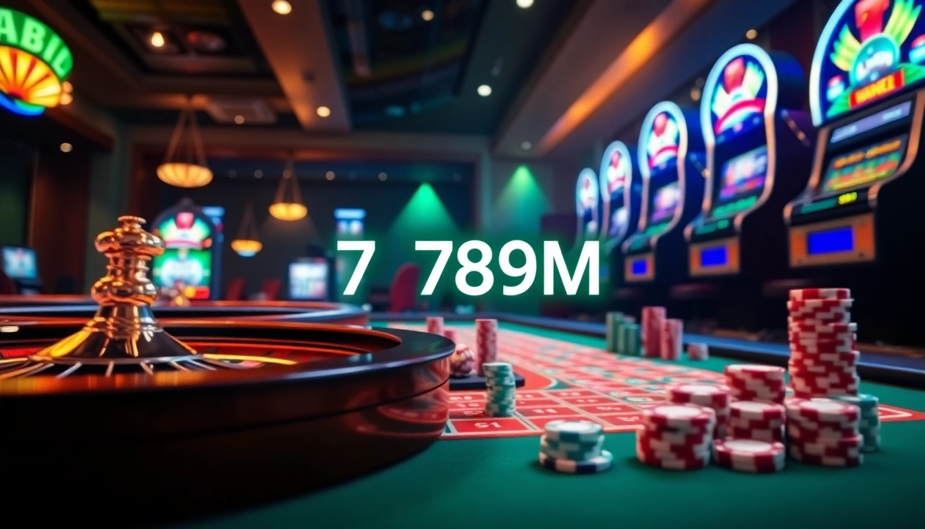 Experience excitement at 789P VOM with vibrant casino gaming elements like roulette and poker.