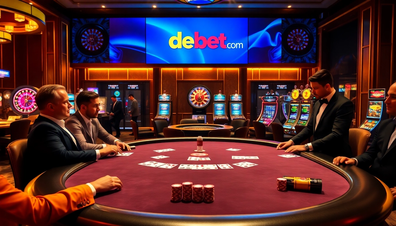 Experience high-stakes poker excitement at https://debet.br.com/ with elegant players and vibrant casino visuals.