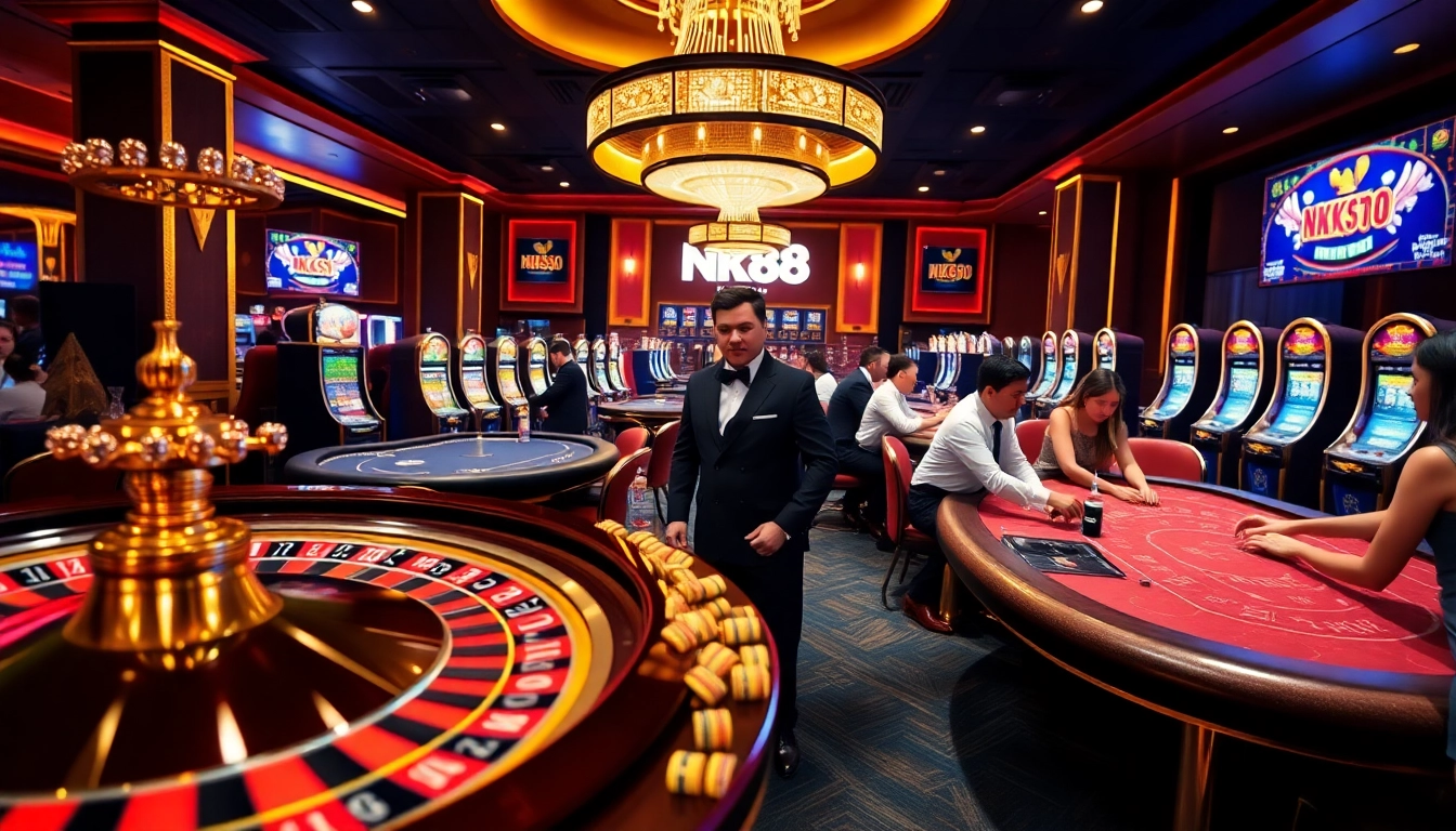 Experience high-stakes excitement at NK88 with vibrant casino tables and thrilling betting action.