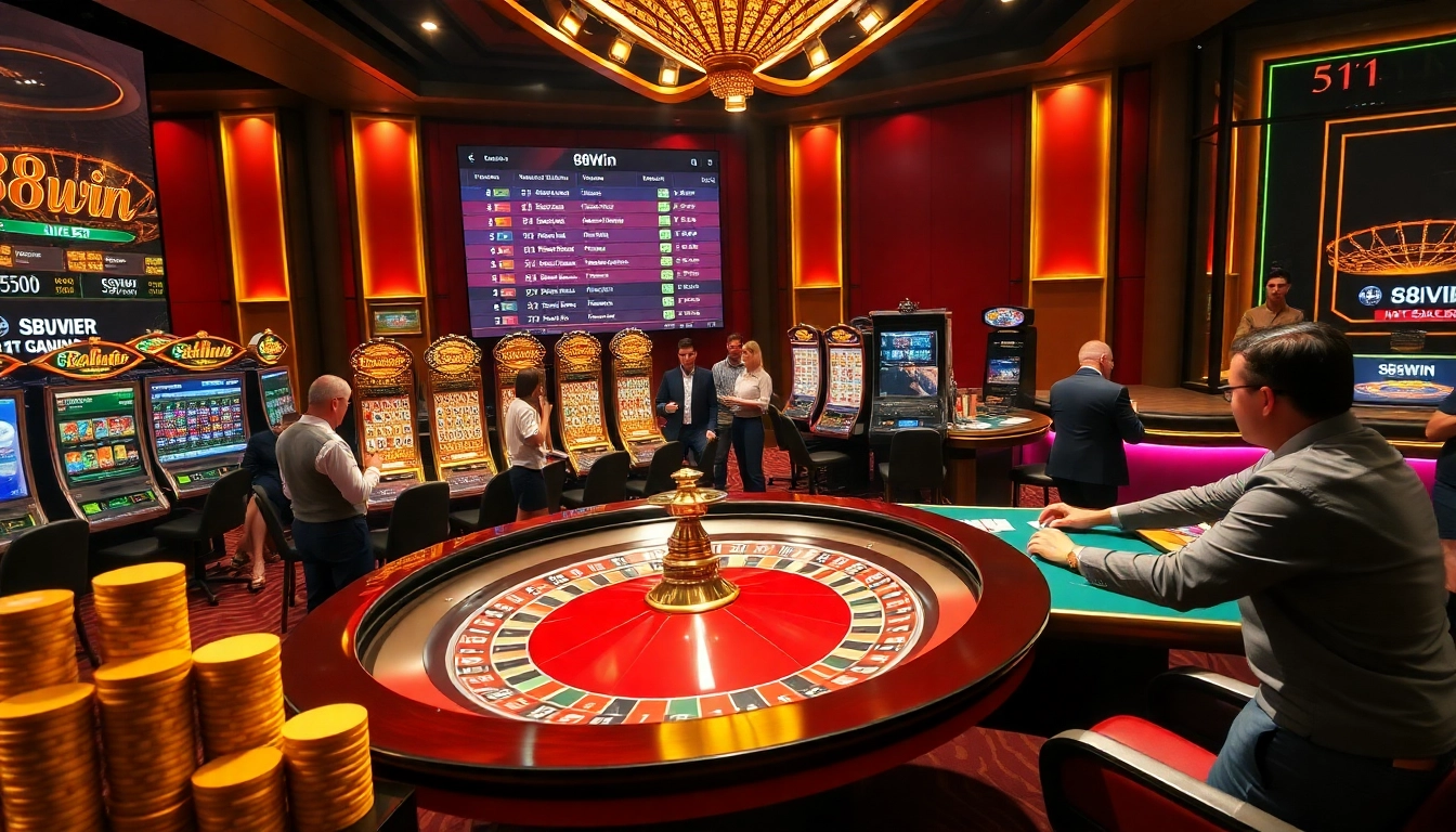 Experience the thrill of 98win at a luxurious casino with roulette and poker action.