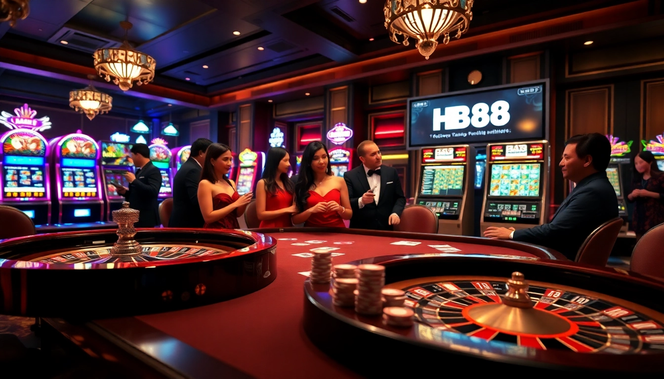 Engaged players at HB88Z.COM enjoy various casino games and betting options in a luxurious setting.